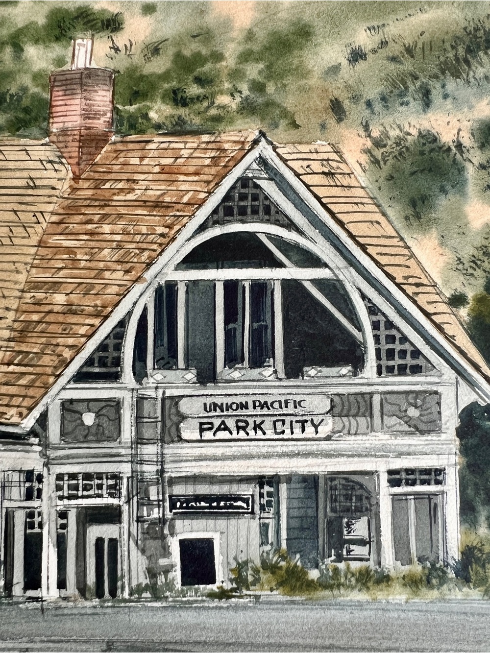 Original Watercolor Park City Utah Union Pacific Painting David B Thomas 1986 - Picture 6 of 8